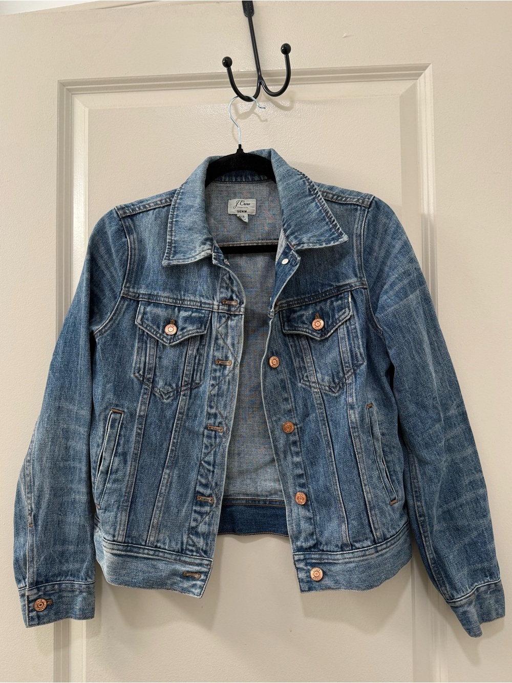 J. Crew Classic Denim Jacket in Vintage Blue Wash with Copper Button Detail